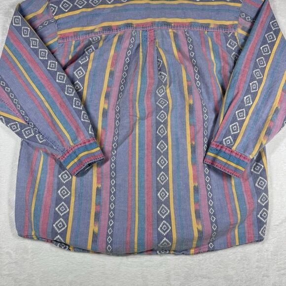 Vintage Jeans Wear Button Up Shirt Striped Abstract Aztec Colorful Women's M - Picture 9 of 9